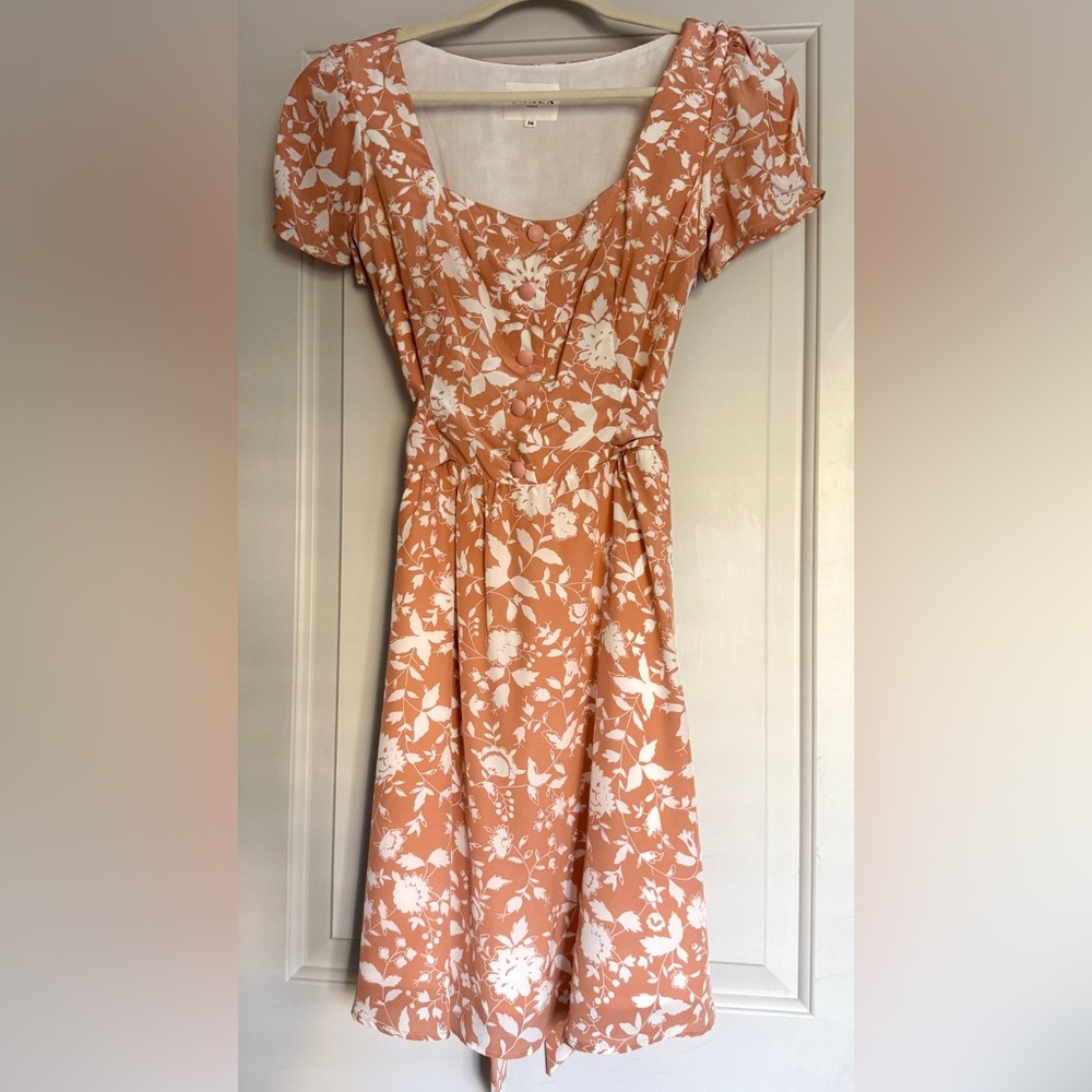 Gaala Paris Silk Floral Peach Dress, Size Fr 36